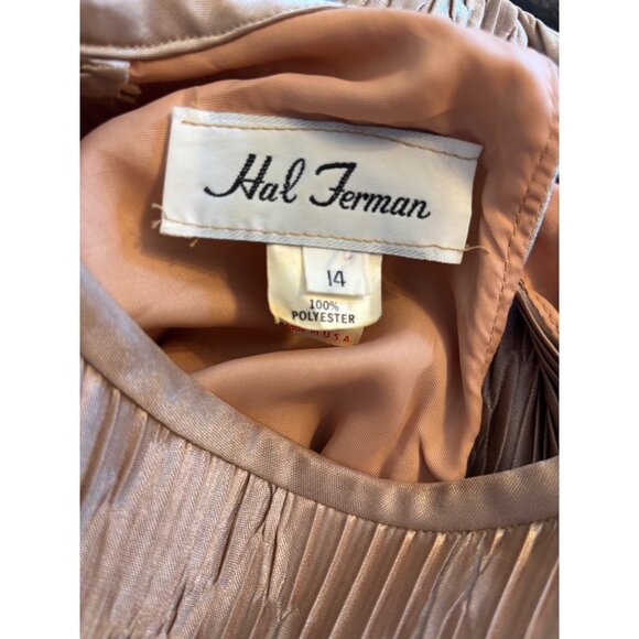 Vintage Hal Ferman Midi Dress Size 14 Gold Chevron Metallic Pattern USA Elegant - Picture 9 of 10